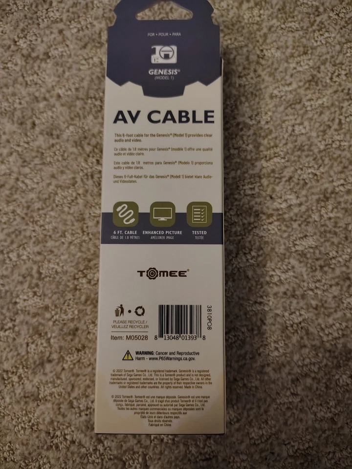 Tomee Aftermarket Sega Genesis AV Visual Cable Video Game Cable New in Box!!! - Image 2 of 2