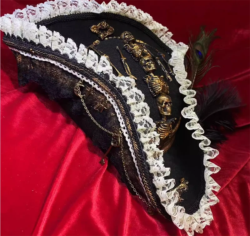 Piratas del Caribe Poleado Sombrero Pirata Gorra Halloween Tocado Accesorios Juegos con disfraces Foto 3 de 4