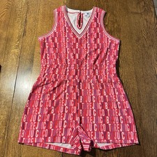 Juicy by Juicy Couture Y2K Terry Romper Shorts AOP Spell Out Logo Large Pink