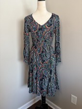 Anthropologie & Maeve Maplewood Navy Blue Bright Multicolor Paisley Dress XS
