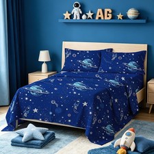 4 Pieces Bedding Set Space Sheets,Galaxy Stars Full Sheet Set for Kids Teens ...