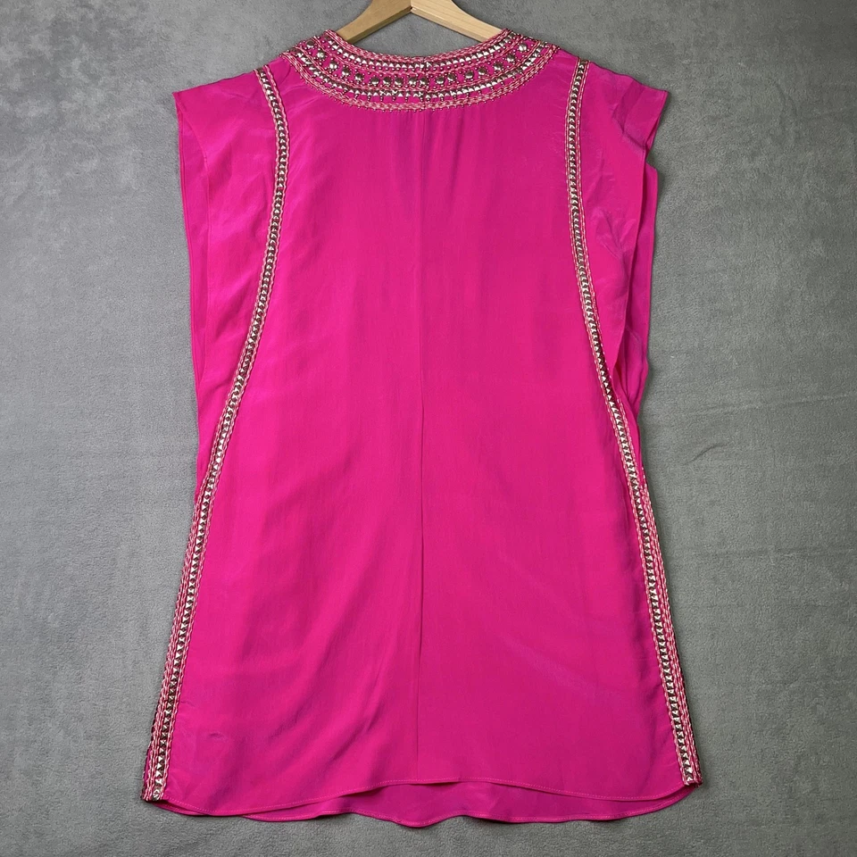 Calypso St. Barth Dress Womens XS Pink Silk Beaded Embellished Tunic Boho Resort - Image 3 of 4