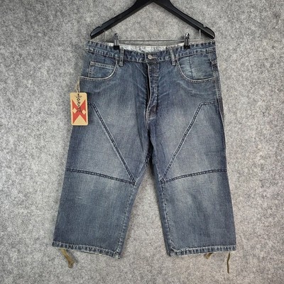 Hornee Jeans Mens 34 Blue 3/4 Relaxed Button Fly Lined Motorcycle Denim NEW