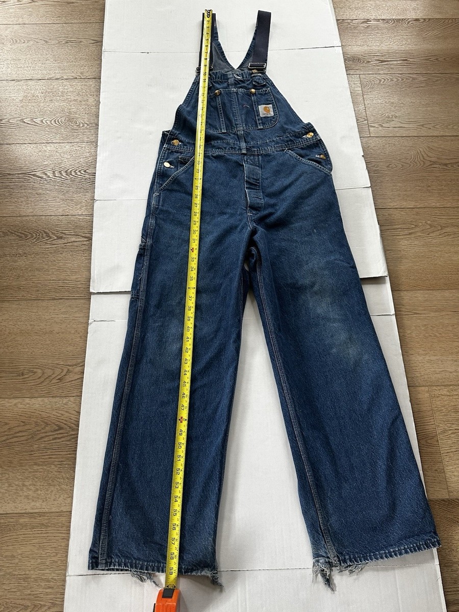 Vtg 90's Carhartt Denim Bib Overalls BU228 34x28 (Reg 32x30