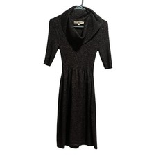 Evan Picone Sweater Dress Womens Small Black Short Sleeve Knee Length Cowl Neck