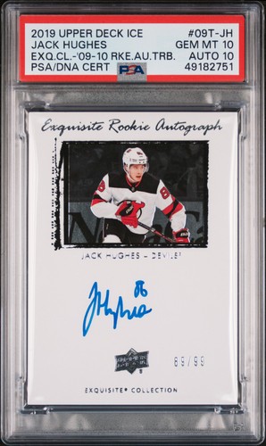 2019 Upper Deck Exquisite Collection Rookie Auto Tribute Jack Hughes #/99 PSA 10