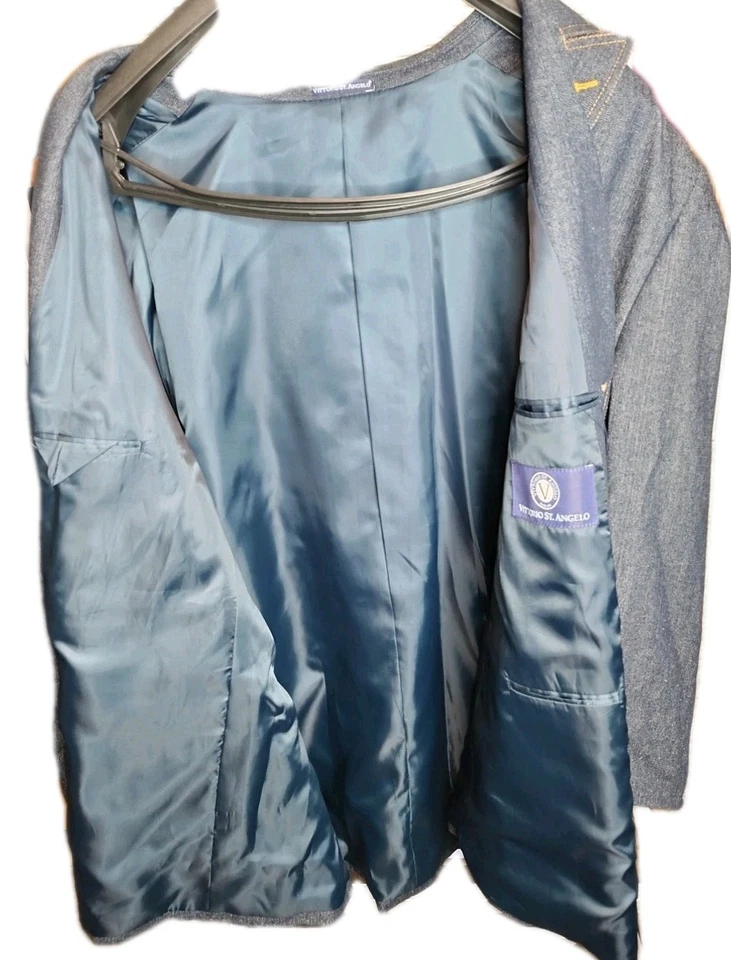 VTG* Vittorio St Angelo 3 Pc Denim Fashion Suit Set Baggy Pants 56R Jacket 60R - Image 2 of 4