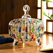Glasses Candy Dish with Lid Crystal Candy Jar Decorative Covered Glass Jar