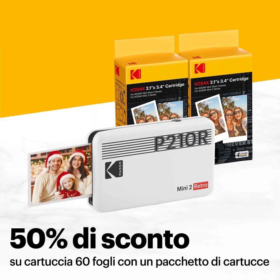 KODAK Mini 2 Retro 4PASS Stampante Fotografica Portatile (5.3x8.6cm) Pacchetto - Immagine 2 di 4