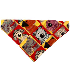 DOG BANDANA SCARF SLIDE ON COLLAR 10.25" RED COTTON PET PUPPY PRINT HANDMADE