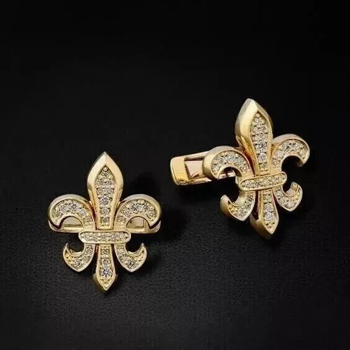 Gemelos redondos de diamantes blancos simulados de 2 quilates para hombre enchapados en oro amarillo de 14 k plateados Foto 2 de 4