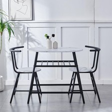 White Small Dining Table and Chairs Set of 2 Compact 3 Piece Kitchen Breakfast