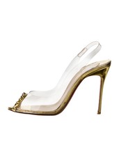 CHRISTIAN LOUBOUTIN Gold Leather PVC Ring My Toe 100 Pumps SZ 9 IT 39 Good Cond