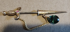 Estate Jewelry Antique Vintage Hallmarked Gold & 2 Gemstones Sword Brooch Pin 3"