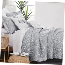 Oversized 6-Piece Quilt Bedding King / California King Botanical Leaves Grey