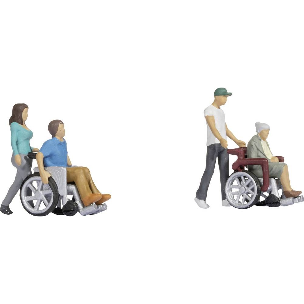 Fauteuil roulant miniature peint N avec personnages debout et assis