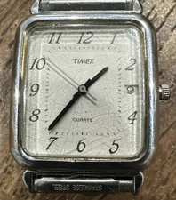 Vintage Timex 1995 Watch 28mm Date Silver Tone Rectangular