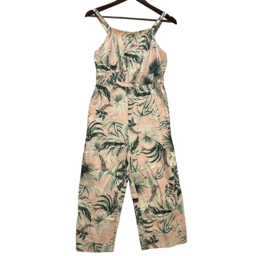 Old Navy Sleeveless Pink Tropical Linen Blend Jumpsuit Girls Size XL 14-16 New
