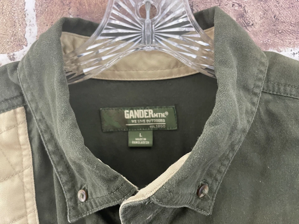 Camisa Manga Larga GANDER Mnt Verde Bronceado Tiro Caza Talla L 100% Algodón Lona Foto 3 de 4