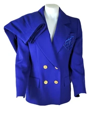 Jean Louis Scherrer Boutique Royal Blue Skirt Jacket Blazer Suit Sz 42 /US 12