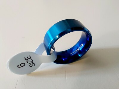 Size 6 Blue Titanium Unisex Band Ring. New. Opened only for photographing. Makes