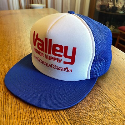 Men's Valley Motor Supply McQuay-Norris Blue/White Snapback Trucker Hat Cap