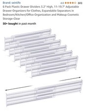 Seinlife 6 Pack Plastic Drawer Dividers Adjustable Organizers, Expandable