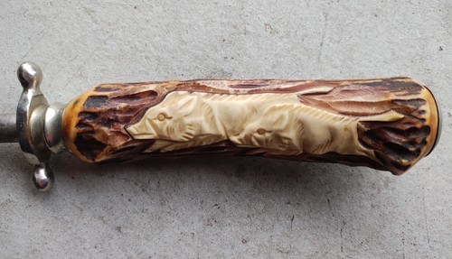 SOLINGEN GERMANY ANTLER HANDLE HAND CARVED WILD BOAR 13" KNIFE SHARPENER ROD - Picture 10 of 13