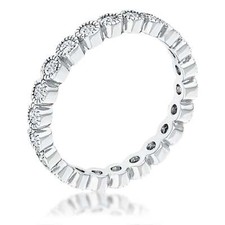 Rhodium Plated Dotted Clear Cubic Zirconia Round Bezel Eternity Ring