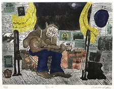 AFRICAN AMERICAN ETCHING Quilt CURLEE RAVEN HOLTON Black Artist Philadelphia PA