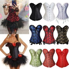 Ladies Sexy Basque Burlesque Fancy Dress Lace Up Costume Corset With Tutu Skirts
