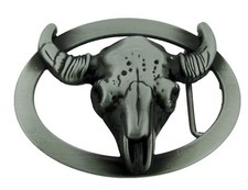 Bull Belt Buckle New Men Women Cowgirl Antiqued Grey Metal Oval Rodeo Western