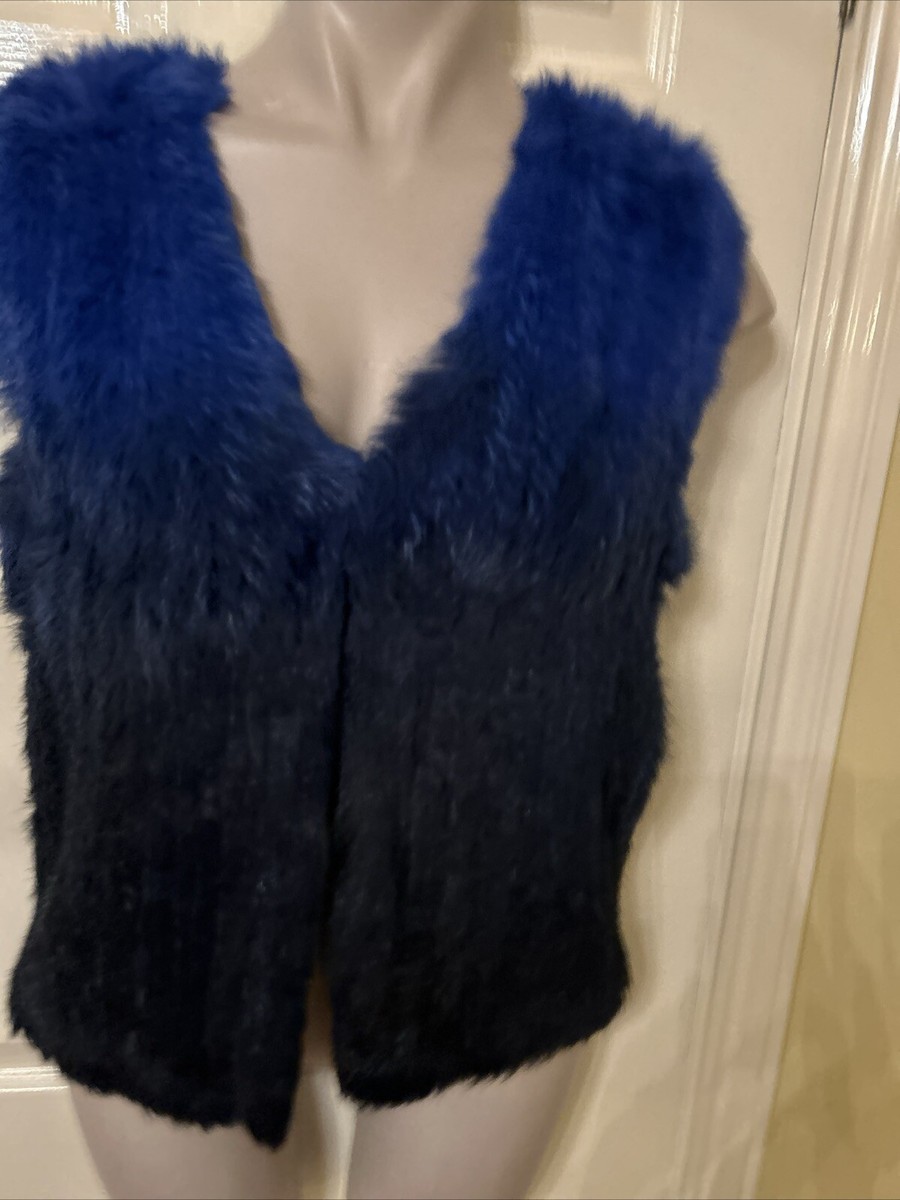 12 Blue Ombré Knitted Rabbit Fur Gilet By Ananke