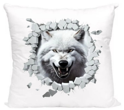 Kissenbezug personalisiert mit Vornamen. Weißer Wolf.