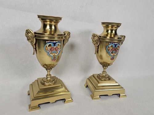 Par Candelabros Reloj Champleve Bronce Candelabros - Imagen 3 de 23