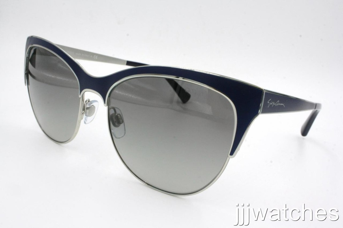 New Giorgio Armani Semi Rimless Silver Matte Blue Sunglasses 