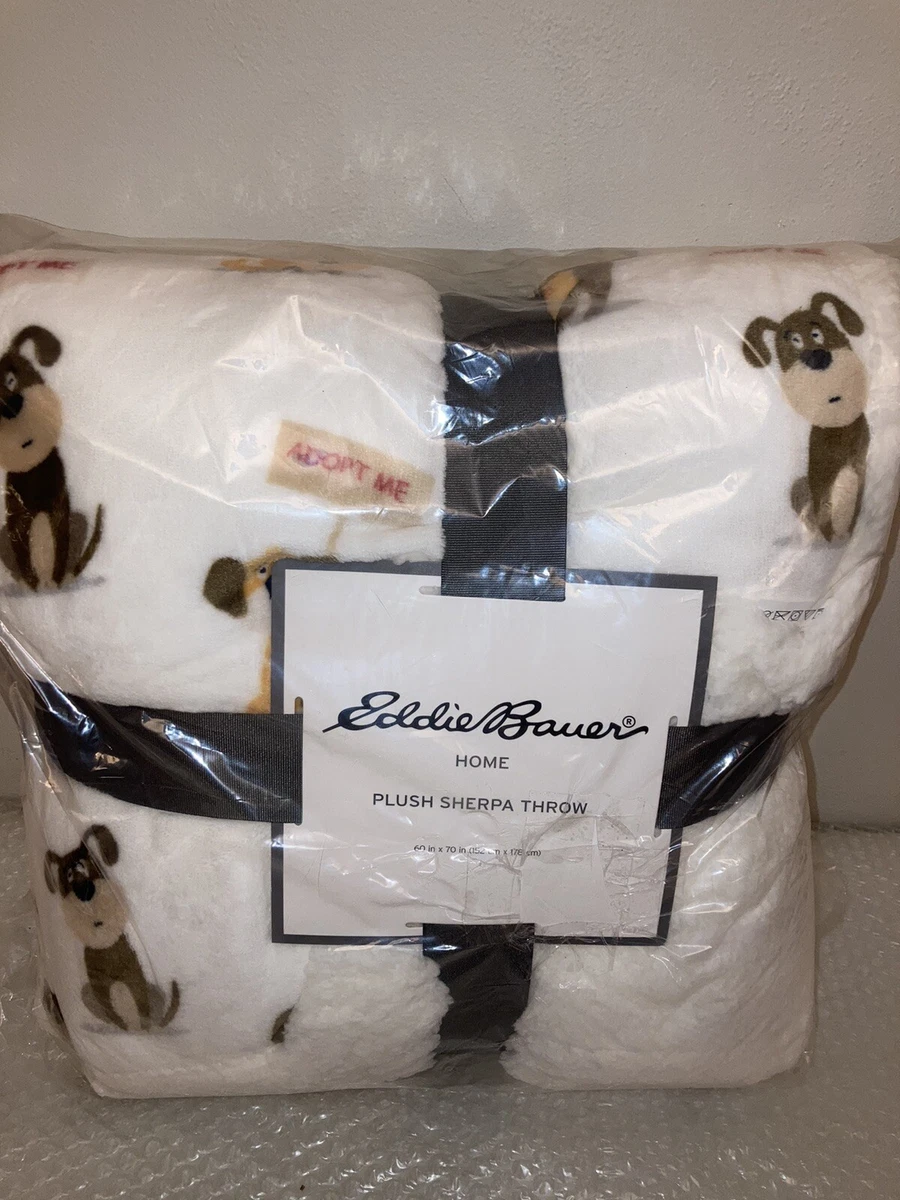 Eddie Bauer Plush Sherpa Throw 60 x 70 Dog Pattern Adopt Me Rescue Dog NWT