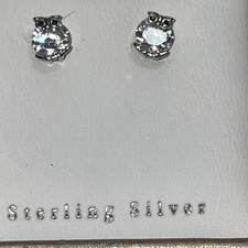 Contessa Di Capri Owl Earrings Sterling Silver Zirconia Stud