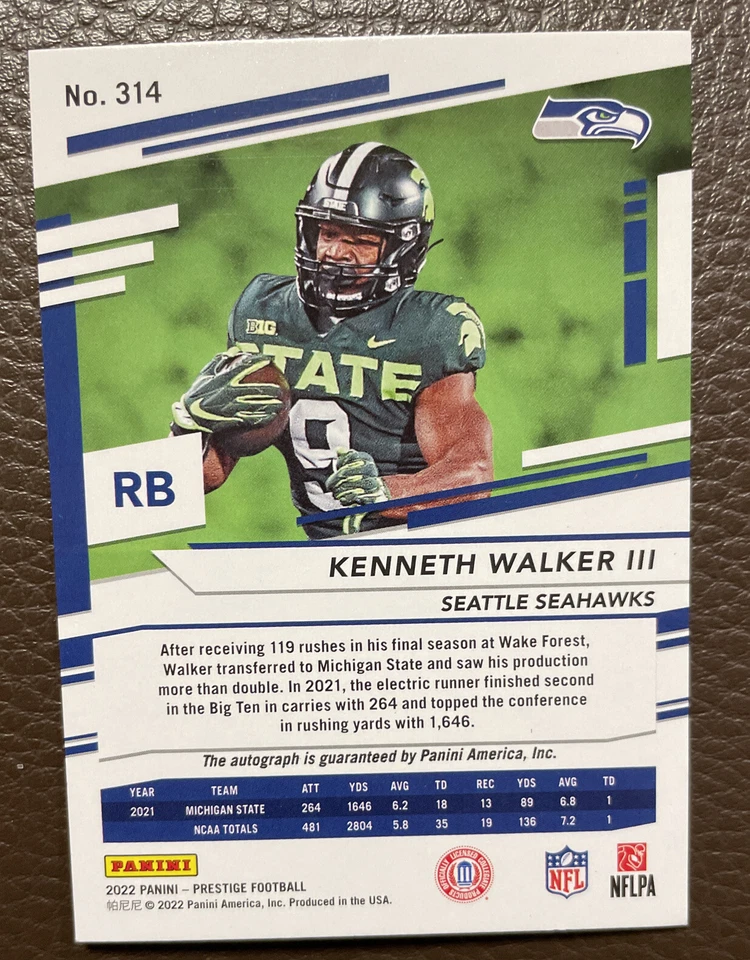 Kenneth Walker III RB SEA Seahawks 2022 Panini Prestige #314 RC Xtra Points Auto - Image 2 of 2