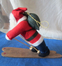 Vintage Hand Made in the USA Blue Pants SANTA ON SKIS Christmas Holiday Ornament