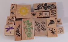 Wood Rubber Stamp LOT Floral Flower Flora Nature x17