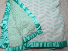 Cloud Island white green zigzag stripes chevron plush back baby blanket Target