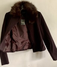 Bnwt Minuet Auburgine Burgundy Long Sleeve Faux Fur Collar Crop Jacket Sz:14