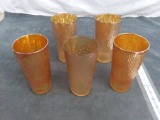 Set Of 5 Brass Colored Glass Drinking Glasses