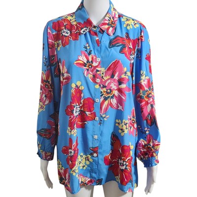 NEW John Mark Floral Print Point Collar 3/4 Sleeve Button Front Shirt Small Boho