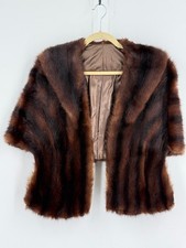 RARE Women's Vintage Dark Brown Striped Genuine Mink Fur Stole Cape