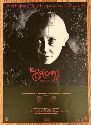 1992 Theater Poster  The Balcony  by Jean Genet Focus Theater Dublin 22  x 16 