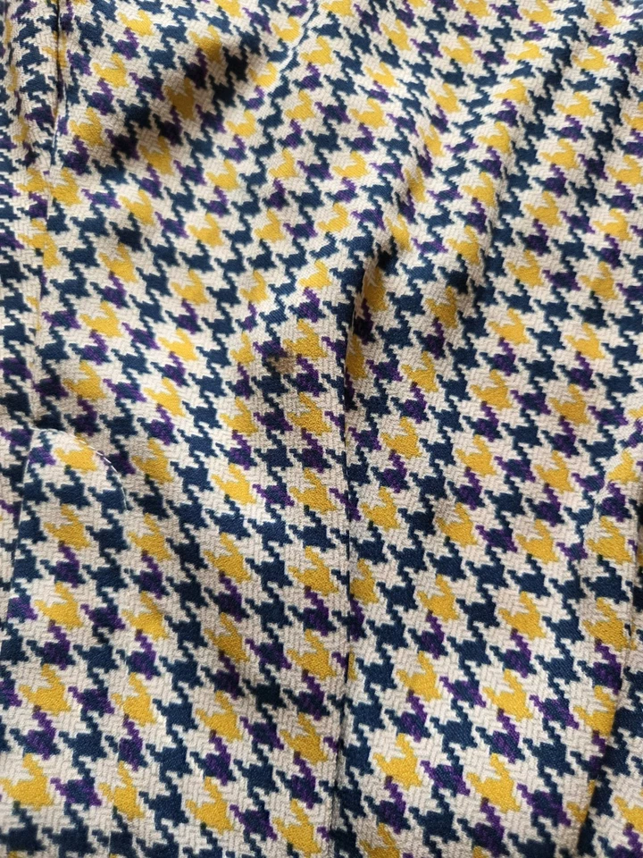 Lovely River Island checked yellow purple and cream wide leg trousers size 10 - Image 4 of 4