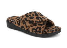 NEW Vionic Women's Relax II Slippers  Brown Leopard Terry