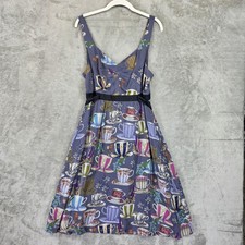 Floreat Dress Womens 10 Gray Sundress Tea Cup Print Silk Fit & Flare Knee Length